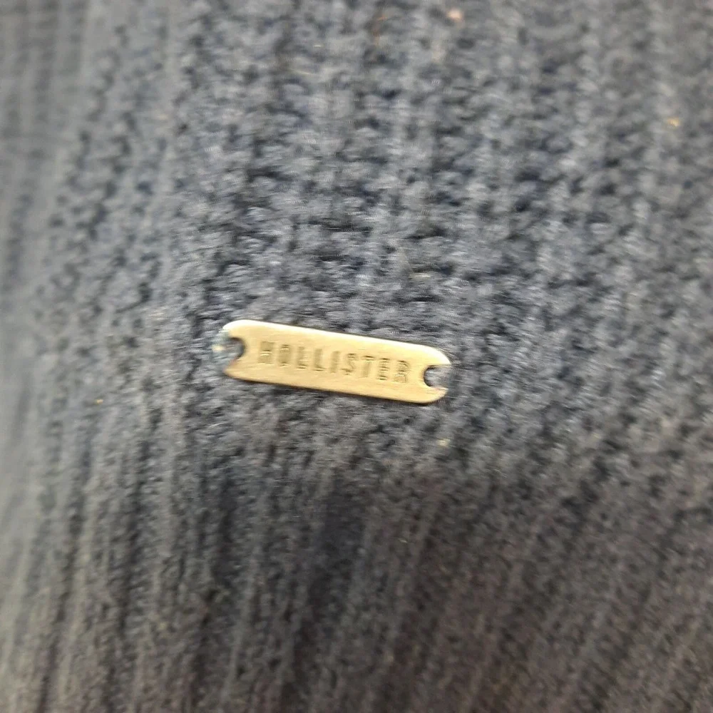 Hollister Sweater Men Medium Navy Blue Red White Stripe Crew Neck Waffle Knit‎